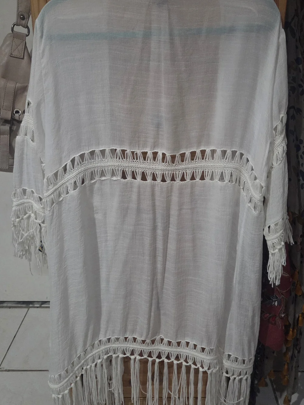 White Crochet-Trim Swim Cover-Up, Kimono, Cardigan, Shawl
